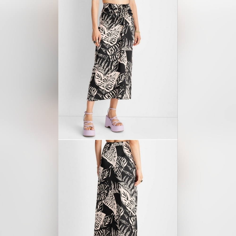 Future Collective Botanical Tie Front Flowy Midi Skirt Size Large NWT